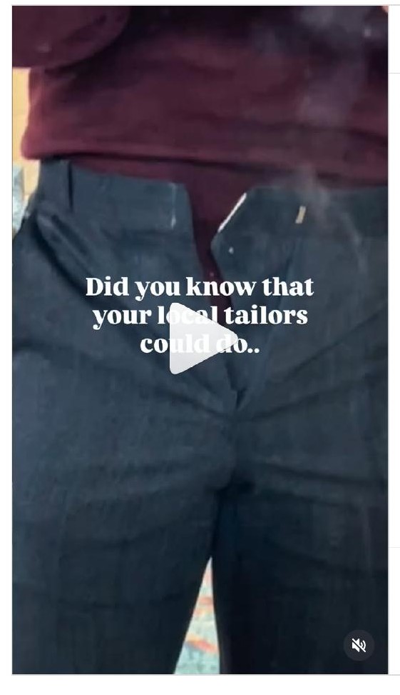 Kuni's trousers before tailoring — waist not closing