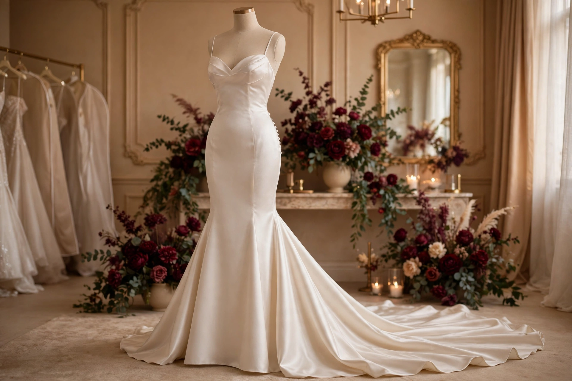 Satin mermaid bridal gown
